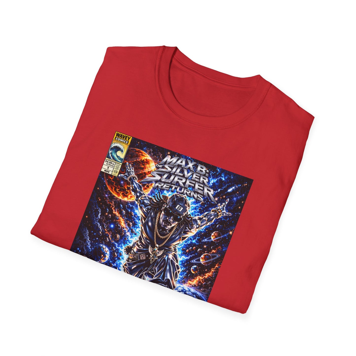 Riding the Cosmic Wave Hip-Hop Comic Mashup T-Shirt | Max B Silver Surfer Parody