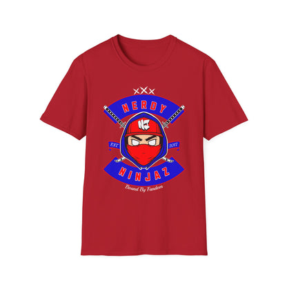 Nerdy Ninjaz T-Shirt, Red White & Blue Variant, Cool Gamer Tee, Gifts for Geeks, Anime Fan, Fun Casual Wear