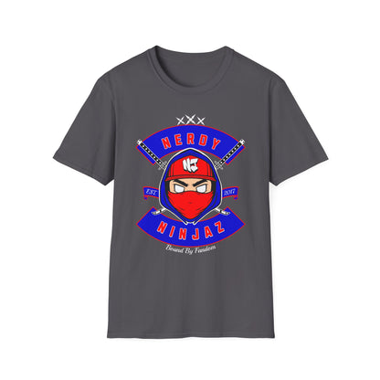 Nerdy Ninjaz T-Shirt, Red White & Blue Variant, Cool Gamer Tee, Gifts for Geeks, Anime Fan, Fun Casual Wear