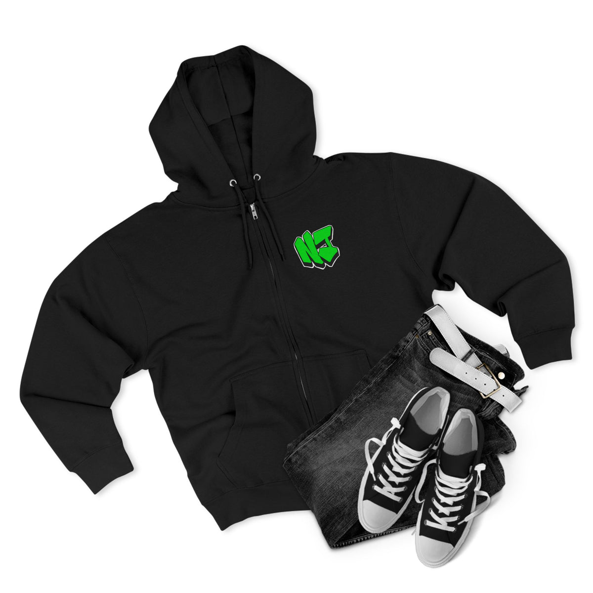 Nerdy Jerzey Logo Unisex Full-Zip Hoodie - Urban Graffiti Style