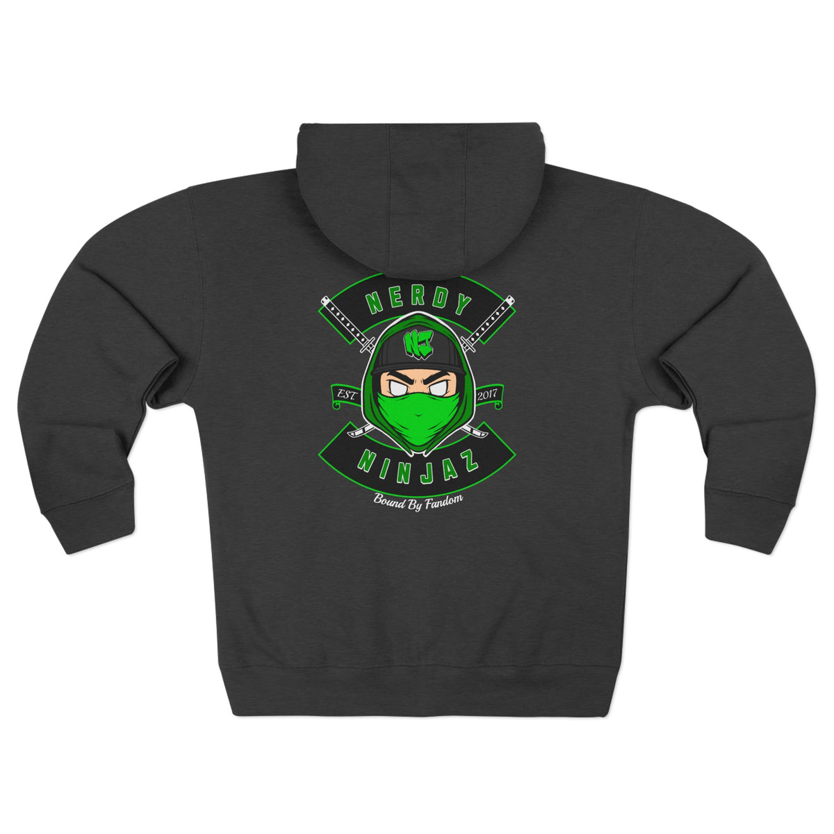 Nerdy Ninjas Unisex Zip Hoodie - Nerdy Jerzey Green - Perfect for Gamers and Comic Fans