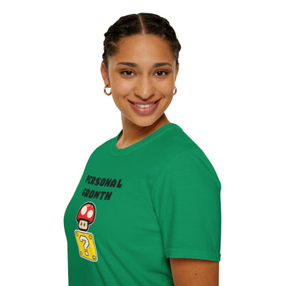 Retro Gaming Mushroom Power-Up Unisex T-Shirt - I Believe In Personal Growth, Video Game Shirt, Gamer Gift, Birthday Tee, Cute Casual Shirt
