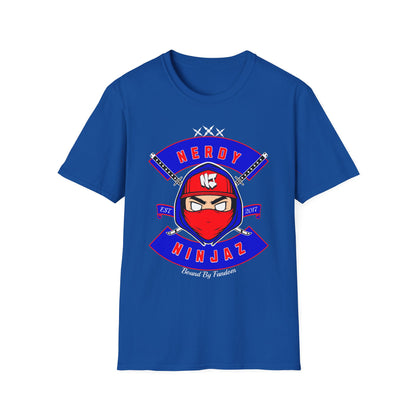 Nerdy Ninjaz T-Shirt, Red White & Blue Variant, Cool Gamer Tee, Gifts for Geeks, Anime Fan, Fun Casual Wear