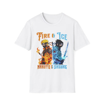 Fire & Ice Naruto & Sasuke MK Crossover Split Character T-Shirt | Anime/Videogame Mashup