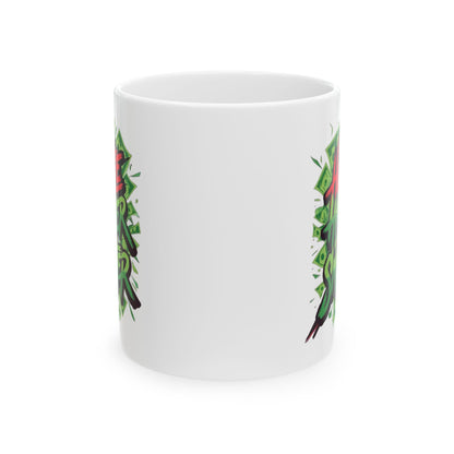 Vibrant Graphic Ceramic Mug, Unique Art Coffee Cup for Plant Lovers, Gift for Coffee Enthusiasts, Perfect for Birthdays, Housewarming,