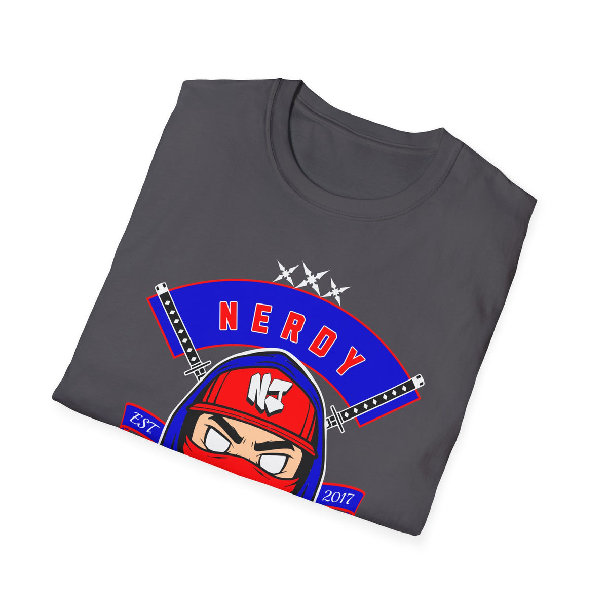 Nerdy Ninjaz T-Shirt, Red White & Blue Variant, Cool Gamer Tee, Gifts for Geeks, Anime Fan, Fun Casual Wear