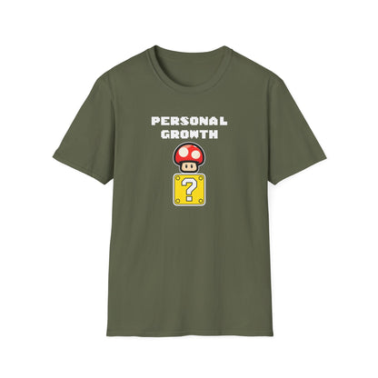 Retro Gaming Mushroom Power-Up Unisex T-Shirt - I Believe In Personal Growth, Video Game Shirt, Gamer Gift, Birthday Tee, Cute Casual Shirt