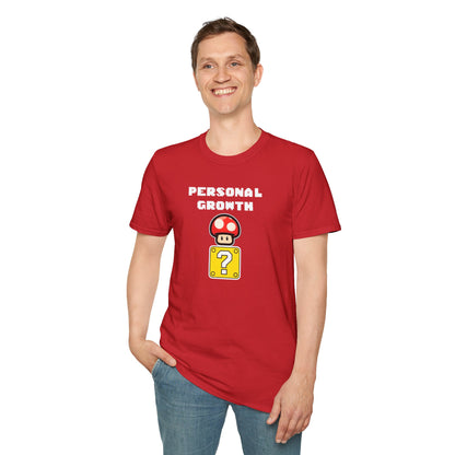 Retro Gaming Mushroom Power-Up Unisex T-Shirt - I Believe In Personal Growth, Video Game Shirt, Gamer Gift, Birthday Tee, Cute Casual Shirt