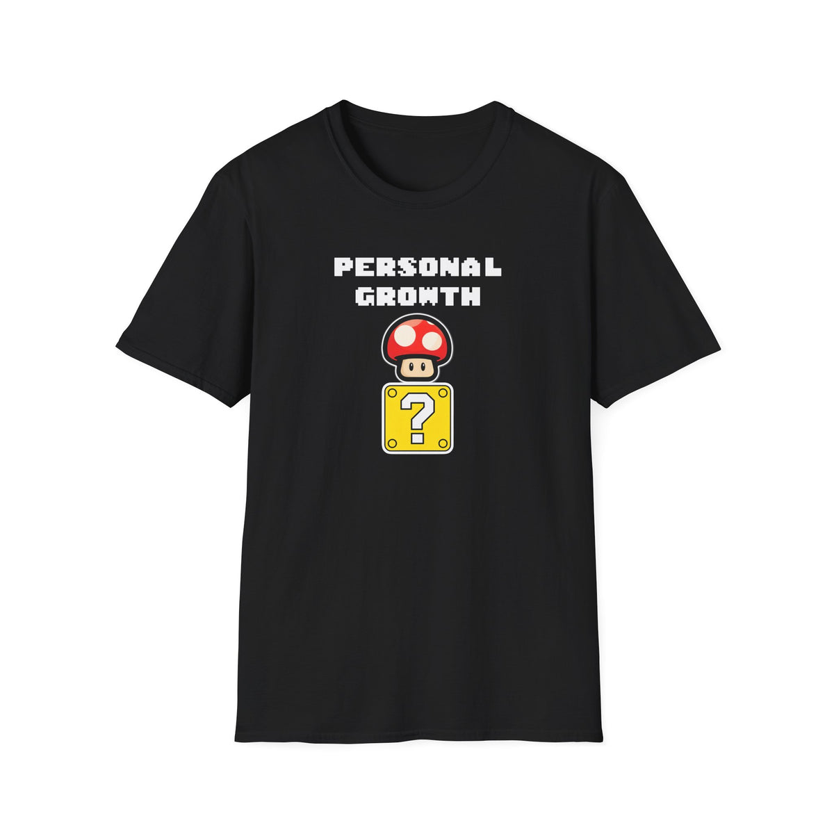 Retro Gaming Mushroom Power-Up Unisex T-Shirt - I Believe In Personal Growth, Video Game Shirt, Gamer Gift, Birthday Tee, Cute Casual Shirt