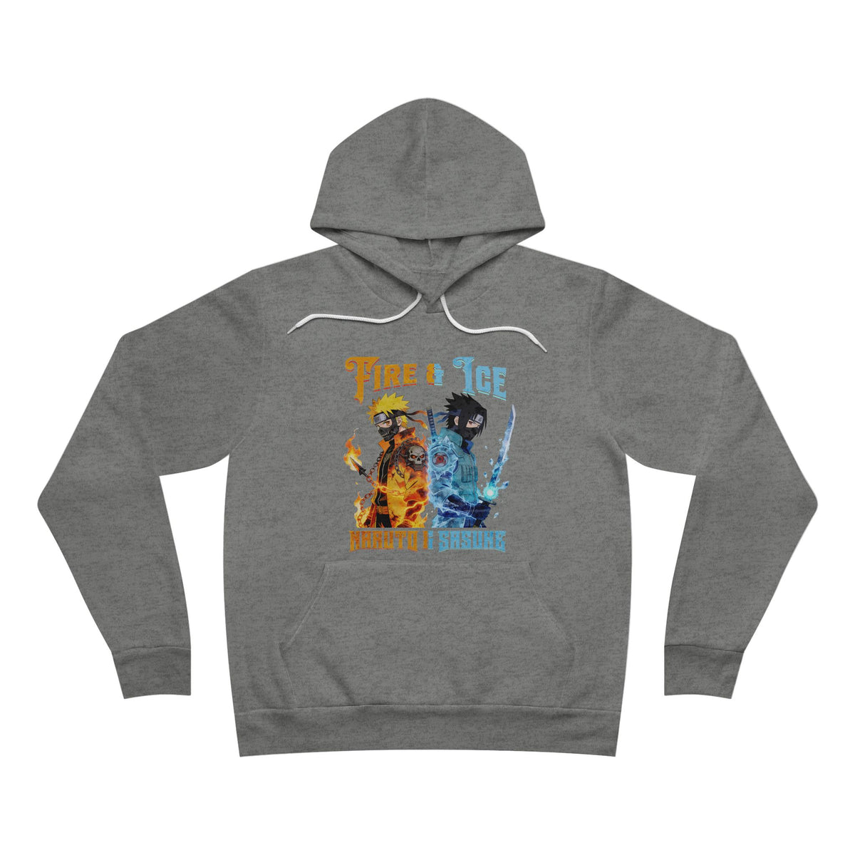 Fire & Ice Naruto & Sasuke MK Crossover Split Character Pullover Hoodie | Anime/Videogame Mashup