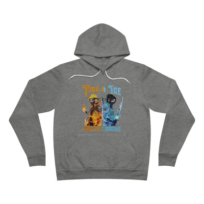 Fire & Ice Naruto & Sasuke MK Crossover Split Character Pullover Hoodie | Anime/Videogame Mashup