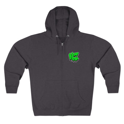 Nerdy Jerzey Logo Unisex Full-Zip Hoodie - Urban Graffiti Style