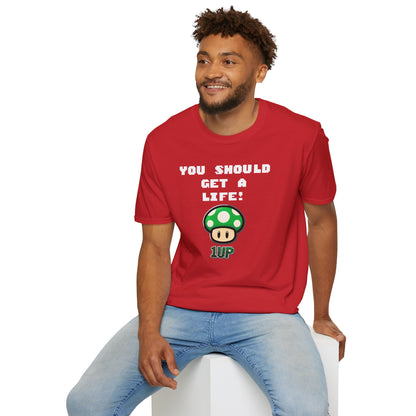 Playful Gaming T-Shirt: 'You Should Get A Life' Unisex Tee, Gift for Gamers, Retro Video Game Shirt, Get A Life Meme, Gamer Tee