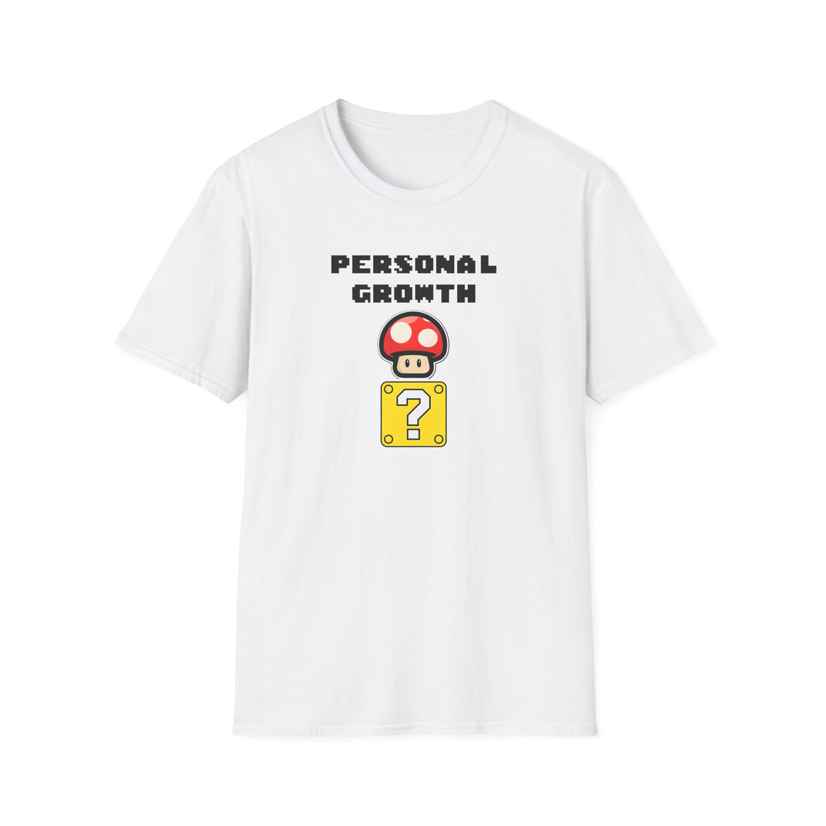 Retro Gaming Mushroom Power-Up Unisex T-Shirt - I Believe In Personal Growth, Video Game Shirt, Gamer Gift, Birthday Tee, Cute Casual Shirt