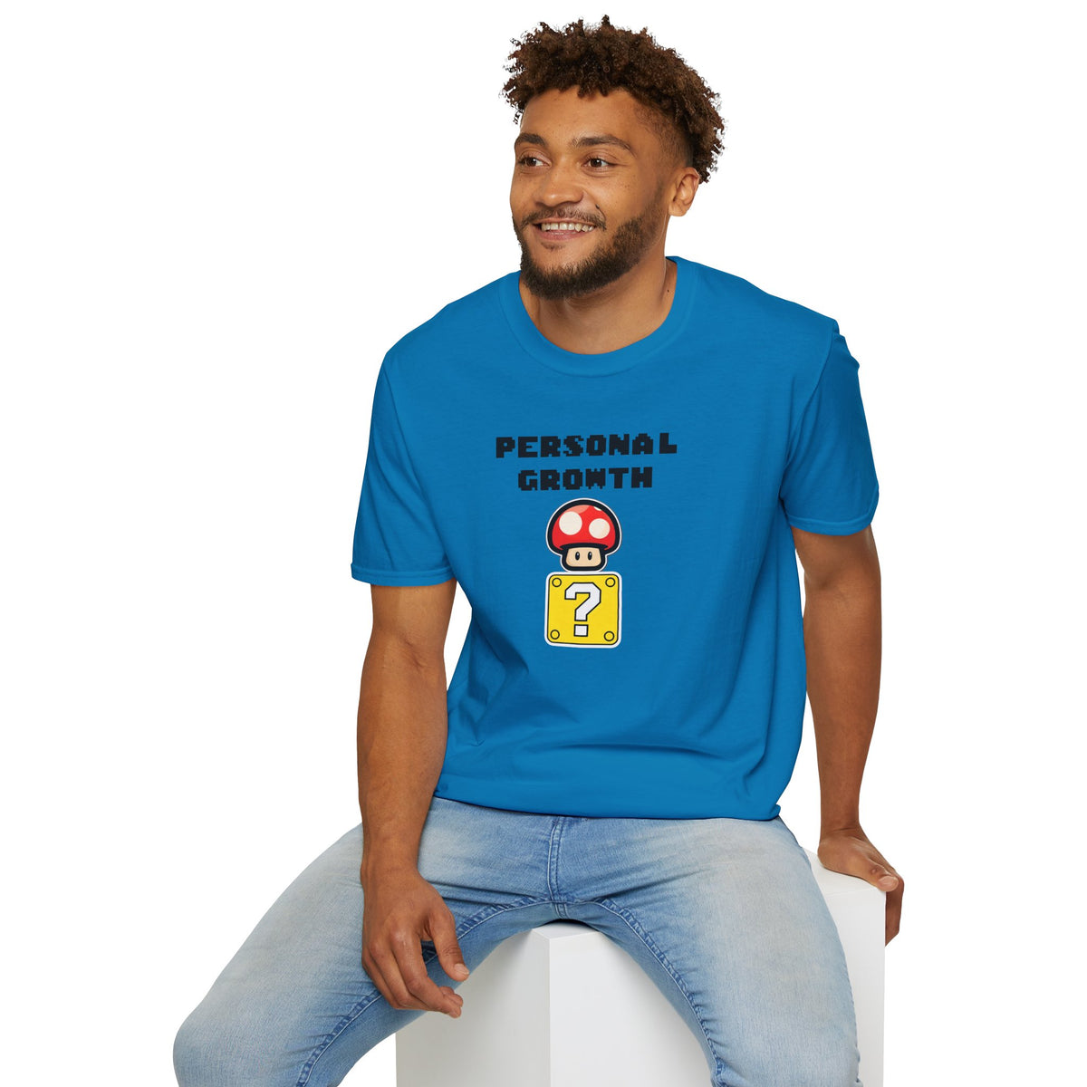 Retro Gaming Mushroom Power-Up Unisex T-Shirt - I Believe In Personal Growth, Video Game Shirt, Gamer Gift, Birthday Tee, Cute Casual Shirt