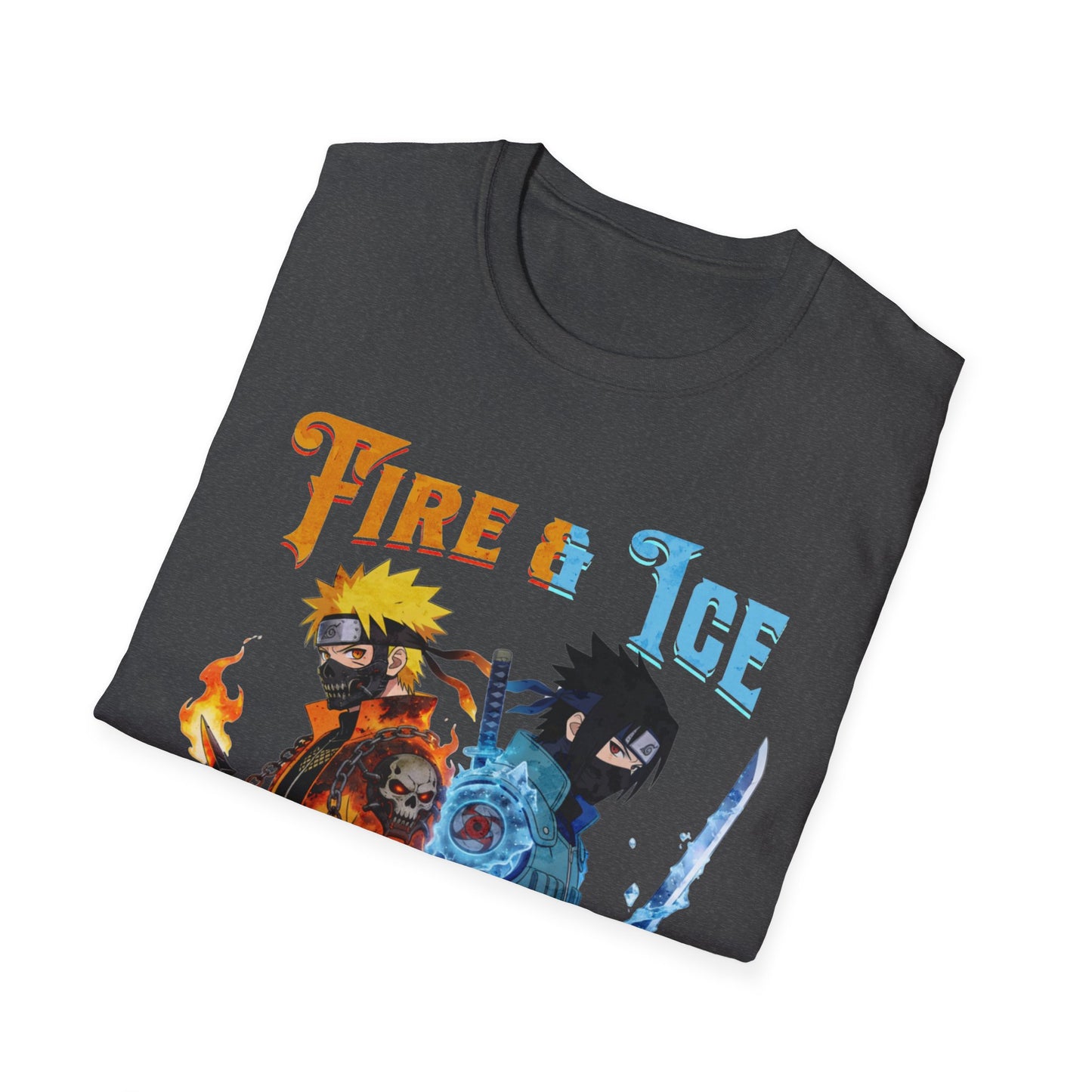 Fire & Ice Naruto & Sasuke MK Crossover Split Character T-Shirt | Anime/Videogame Mashup