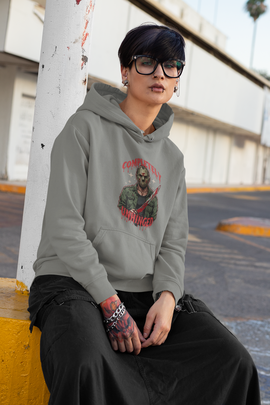 Completely Unhinged Jason Hoodie, Horror Pullover, Unisex Sweatshirt, Halloween Gift, Cosplay Clothing, Movie Lover Apparel
