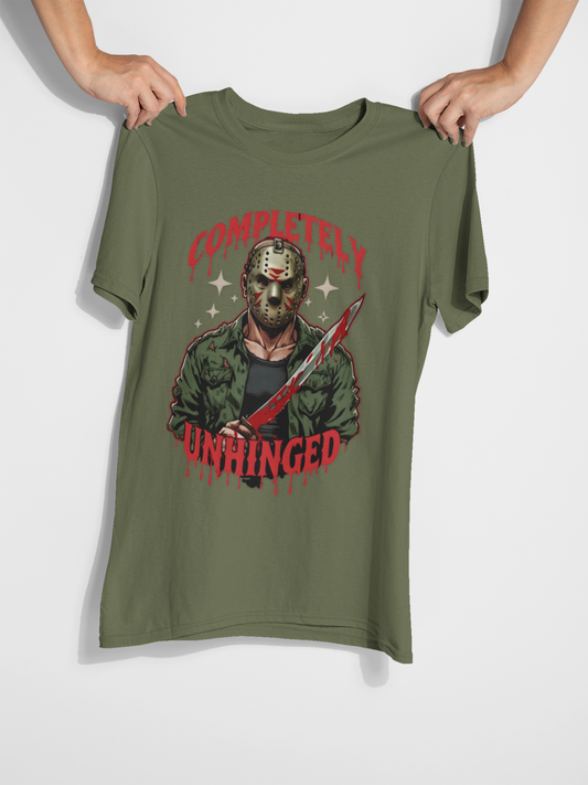 Completely Unhinged Unisex Jason Graphic T-Shirt, Spooky Comic Style Tee for Halloween, Horror Movie Fans, Alternative Gift Idea