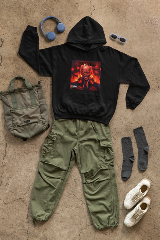 Dark Brandon Faux Album Cover Hoodie, Comfy Pullover for Fall, Halloween Vibes, Unisex Sponge Fleece, Gift for Music Lovers