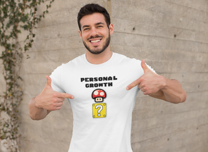 Retro Gaming Mushroom Power-Up Unisex T-Shirt - I Believe In Personal Growth, Video Game Shirt, Gamer Gift, Birthday Tee, Cute Casual Shirt