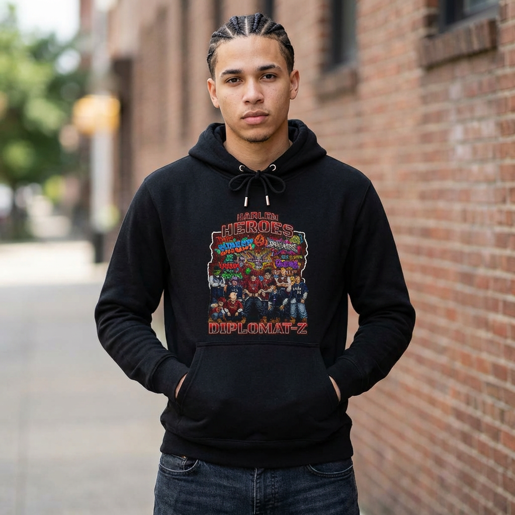 Harlem Heros Diplomat-Z Band Pullover Hoodie | Graphic Hoodie, Music/Anime Mashup Artwork, DBZ, Dipset, Hiphop Fan Gift