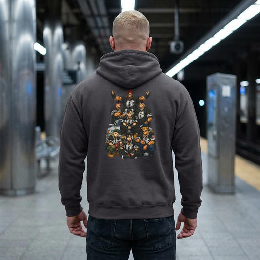 Street Fighter x Ruff Ryders Crew Full-Zip Hoodie | Retro Streetwear Group Portrait