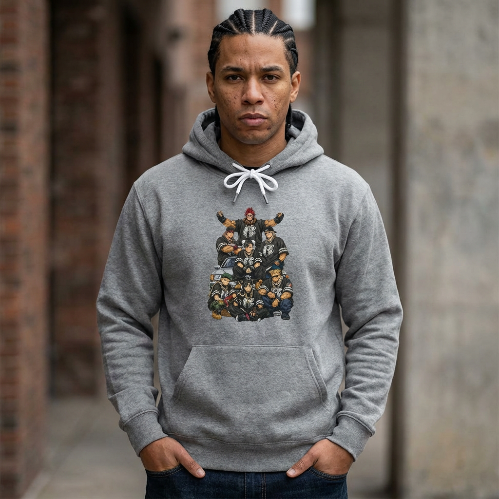 Street Fighter x Ruff Ryders Crew Pullover Hoodie | Retro Streetwear Group Portrait