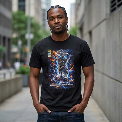 Riding the Cosmic Wave Hip-Hop Comic Mashup T-Shirt | Max B Silver Surfer Parody