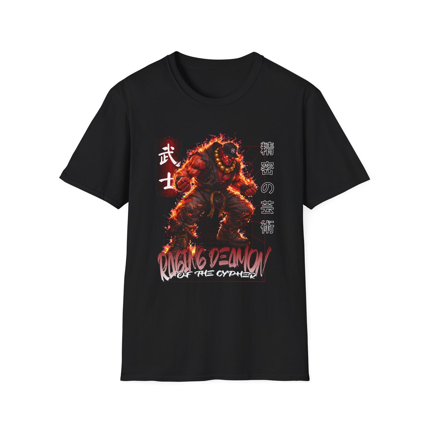 Akuma 'Raging Demon' Tee — Fiery Kanji Back Print, Street Fighter Parody