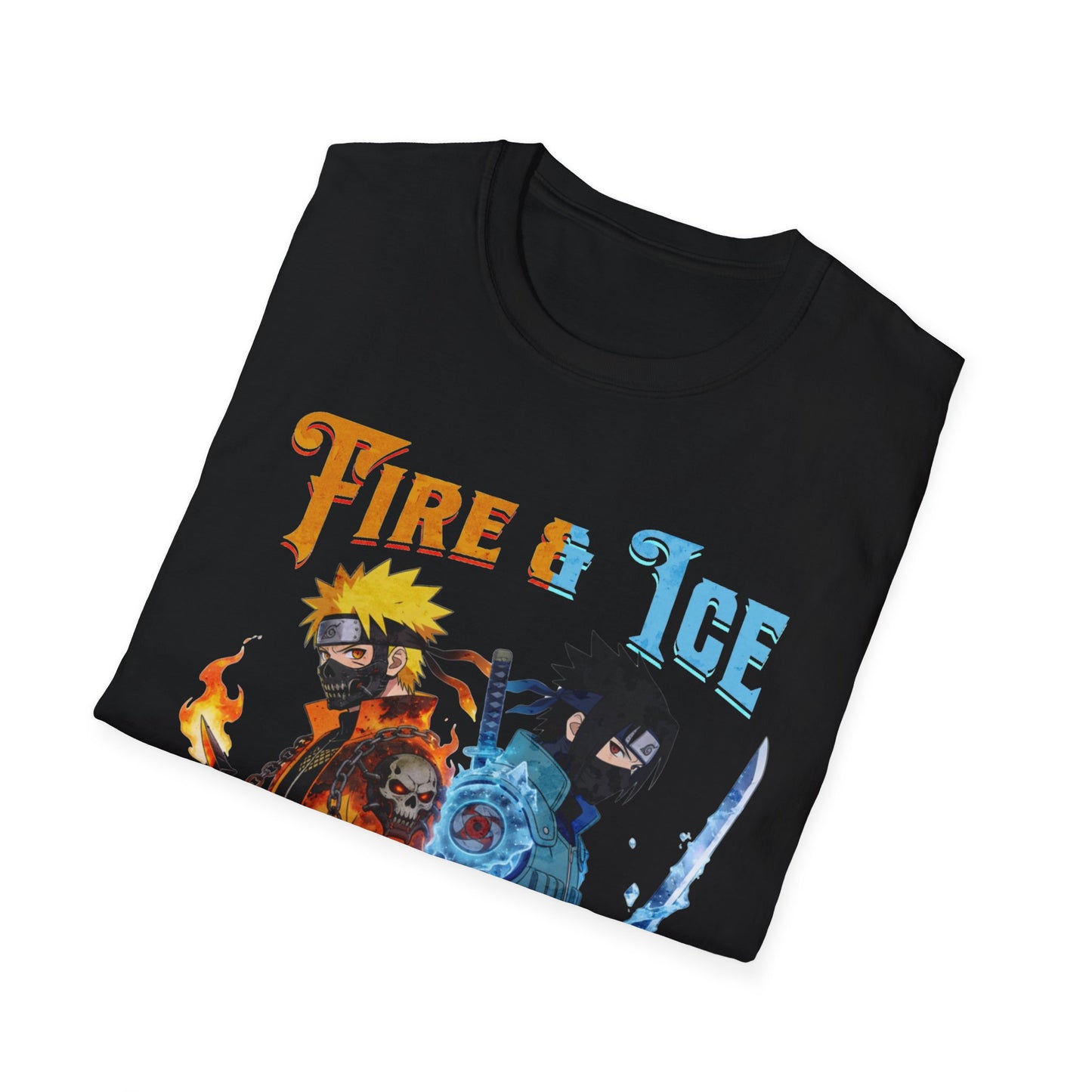 Fire & Ice Naruto & Sasuke MK Crossover Split Character T-Shirt | Anime/Videogame Mashup