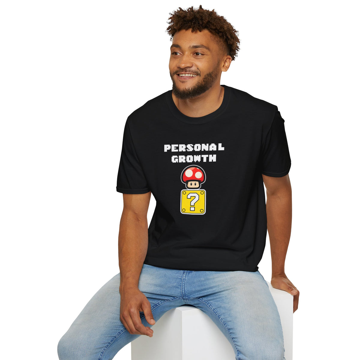 Retro Gaming Mushroom Power-Up Unisex T-Shirt - I Believe In Personal Growth, Video Game Shirt, Gamer Gift, Birthday Tee, Cute Casual Shirt
