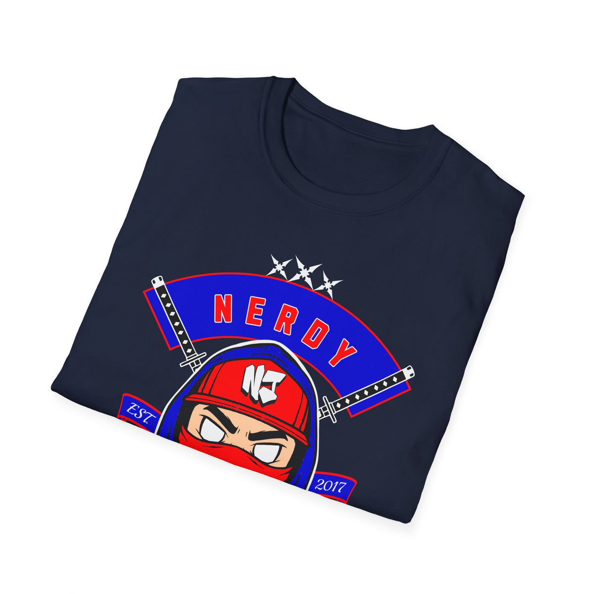 Nerdy Ninjaz T-Shirt, Red White & Blue Variant, Cool Gamer Tee, Gifts for Geeks, Anime Fan, Fun Casual Wear