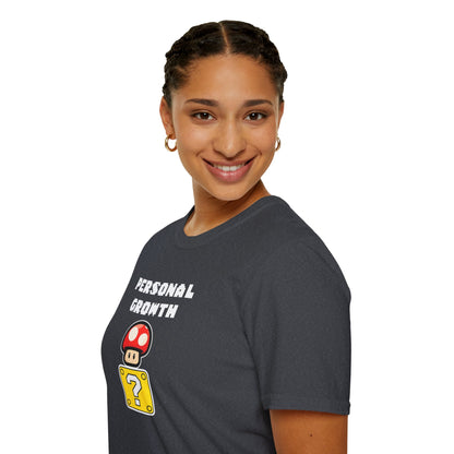 Retro Gaming Mushroom Power-Up Unisex T-Shirt - I Believe In Personal Growth, Video Game Shirt, Gamer Gift, Birthday Tee, Cute Casual Shirt