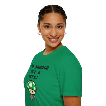 Playful Gaming T-Shirt: 'You Should Get A Life' Unisex Tee, Gift for Gamers, Retro Video Game Shirt, Get A Life Meme, Gamer Tee
