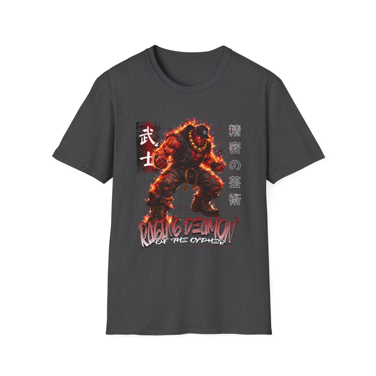 Akuma 'Raging Demon' Tee — Fiery Kanji Back Print, Street Fighter Parody