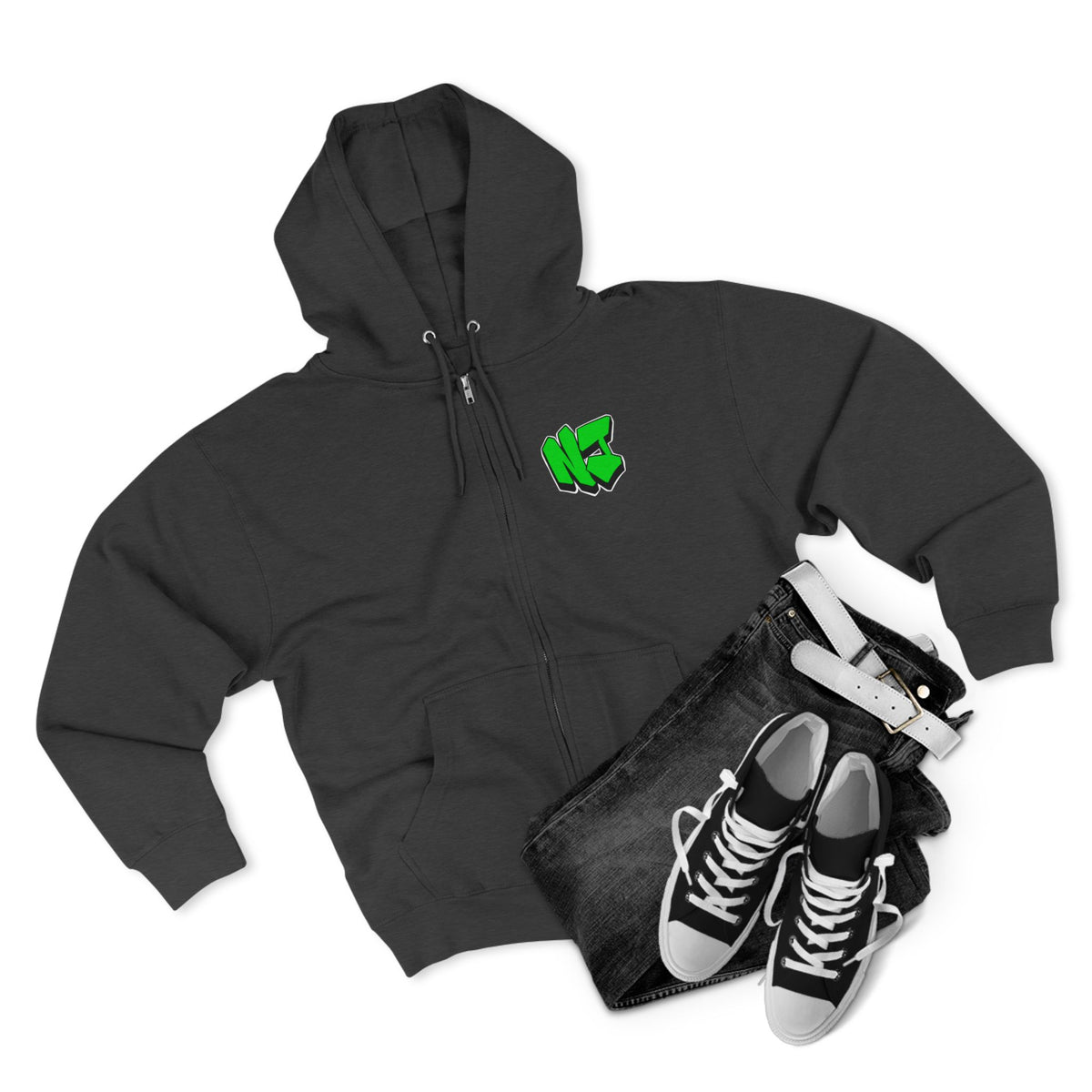 Nerdy Jerzey Logo Unisex Full-Zip Hoodie - Urban Graffiti Style