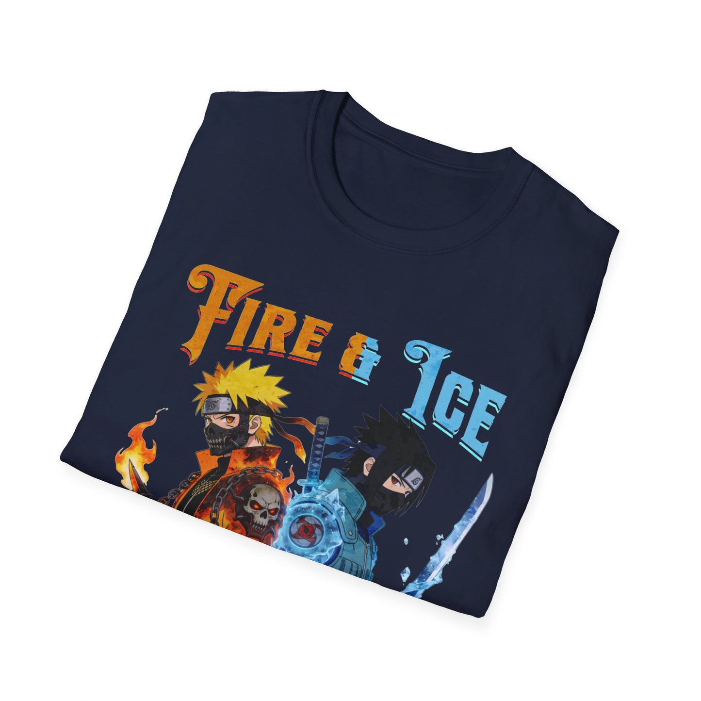 Fire & Ice Naruto & Sasuke MK Crossover Split Character T-Shirt | Anime/Videogame Mashup