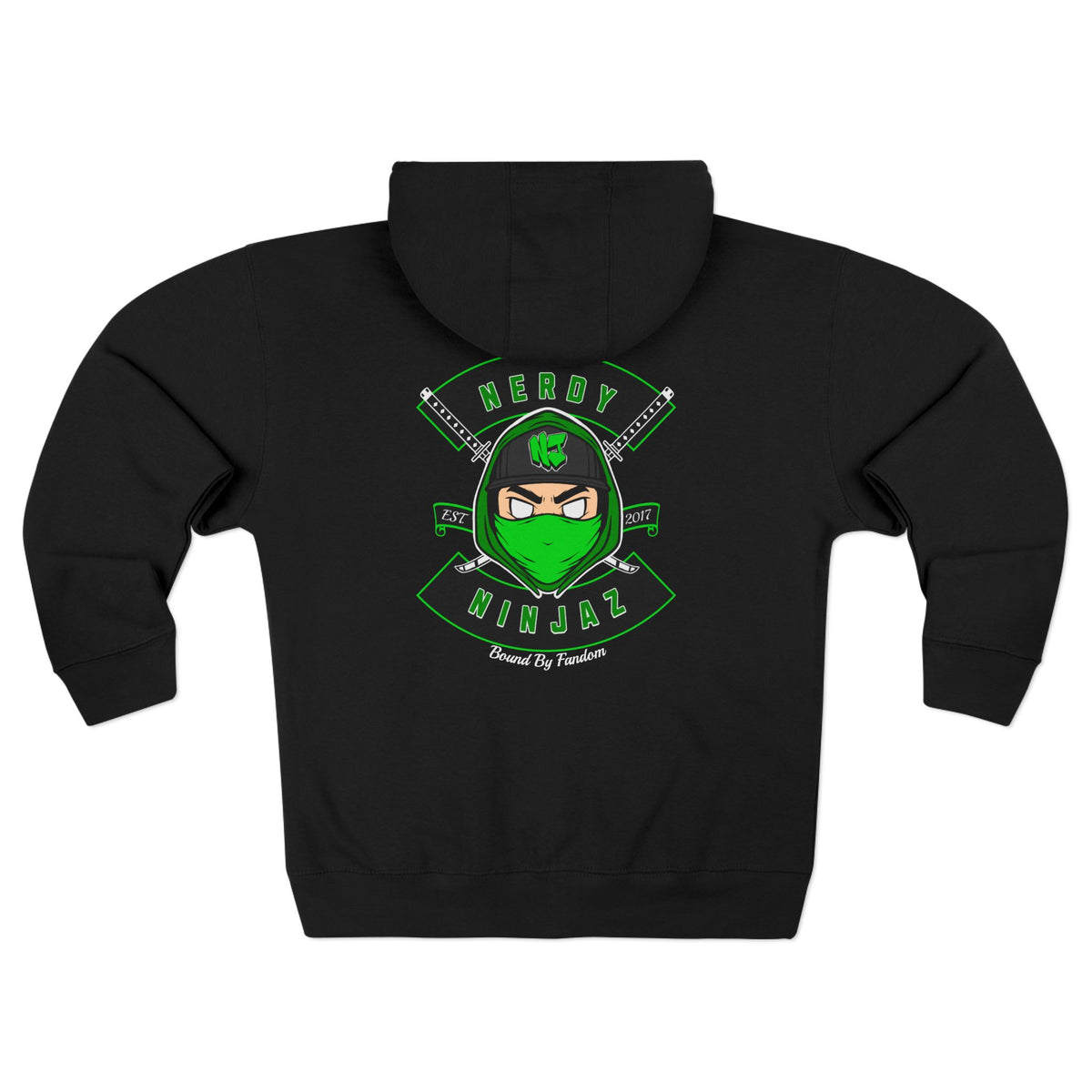 Nerdy Ninjas Unisex Zip Hoodie - Nerdy Jerzey Green - Perfect for Gamers and Comic Fans