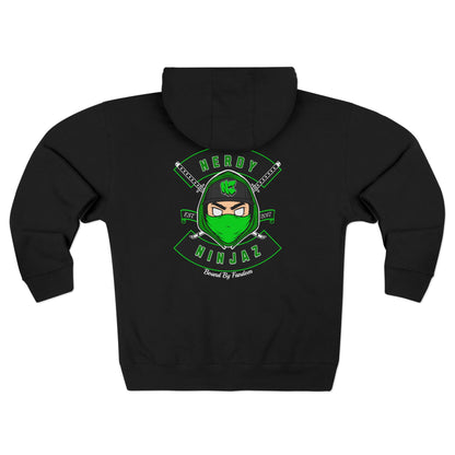 Nerdy Ninjas Unisex Zip Hoodie - Nerdy Jerzey Green - Perfect for Gamers and Comic Fans