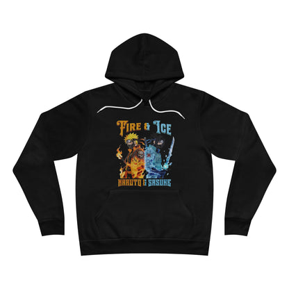 Fire & Ice Naruto & Sasuke MK Crossover Split Character Pullover Hoodie | Anime/Videogame Mashup