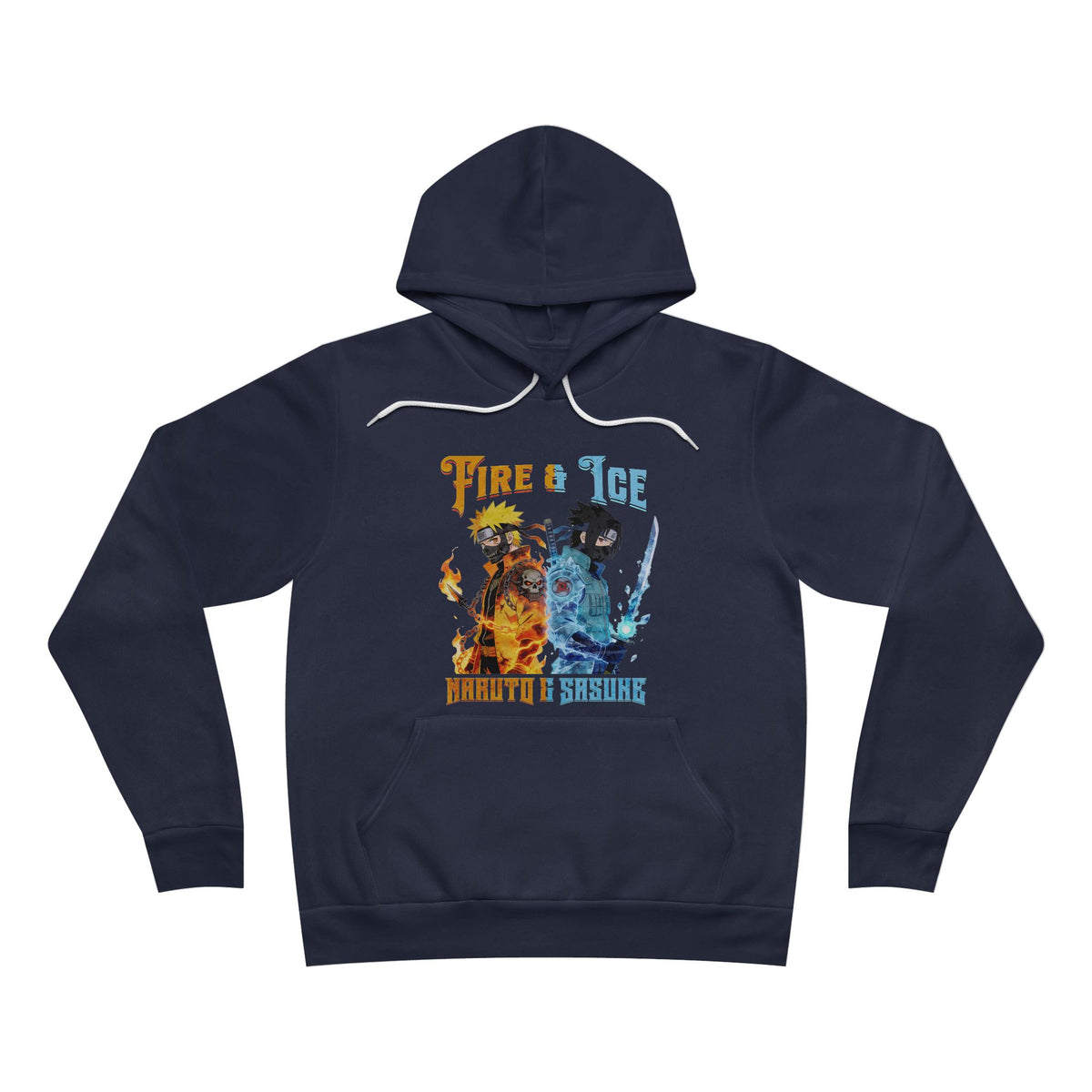 Fire & Ice Naruto & Sasuke MK Crossover Split Character Pullover Hoodie | Anime/Videogame Mashup