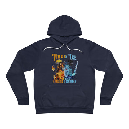 Fire & Ice Naruto & Sasuke MK Crossover Split Character Pullover Hoodie | Anime/Videogame Mashup