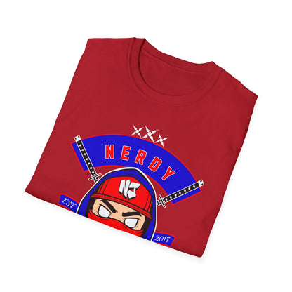 Nerdy Ninjaz T-Shirt, Red White & Blue Variant, Cool Gamer Tee, Gifts for Geeks, Anime Fan, Fun Casual Wear