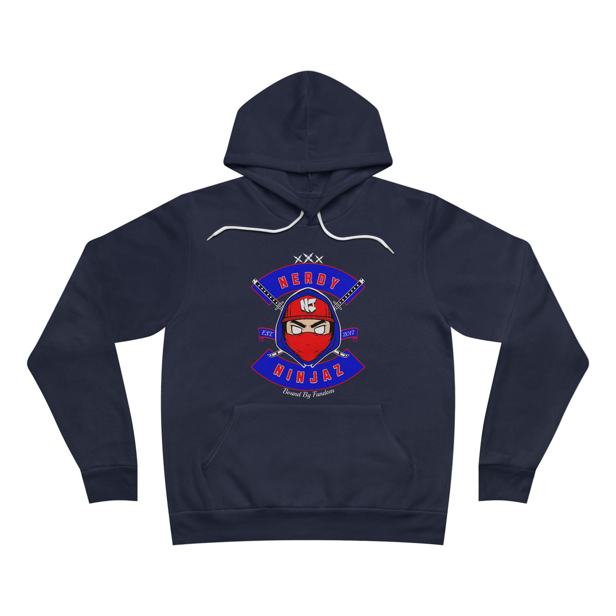 Nerdy Ninjaz Pullover Hoodie, Red White & Blue Variant, Cool Gamer Tee, Gifts for Geeks, Anime Fan, Fun Casual Wear - Unisex Hoodie,