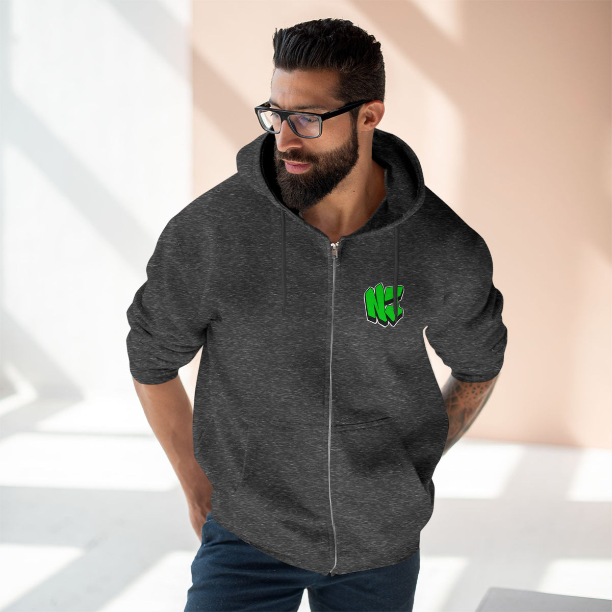 Nerdy Jerzey Logo Unisex Full-Zip Hoodie - Urban Graffiti Style