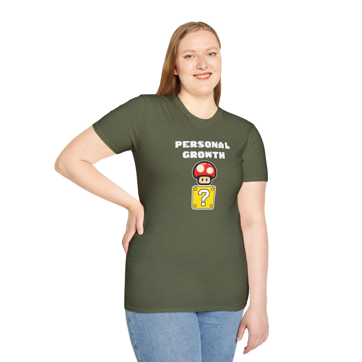 Retro Gaming Mushroom Power-Up Unisex T-Shirt - I Believe In Personal Growth, Video Game Shirt, Gamer Gift, Birthday Tee, Cute Casual Shirt