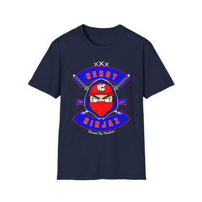 Nerdy Ninjaz T-Shirt, Red White & Blue Variant, Cool Gamer Tee, Gifts for Geeks, Anime Fan, Fun Casual Wear