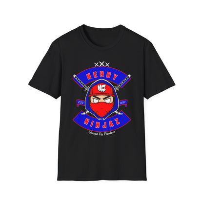 Nerdy Ninjaz T-Shirt, Red White & Blue Variant, Cool Gamer Tee, Gifts for Geeks, Anime Fan, Fun Casual Wear
