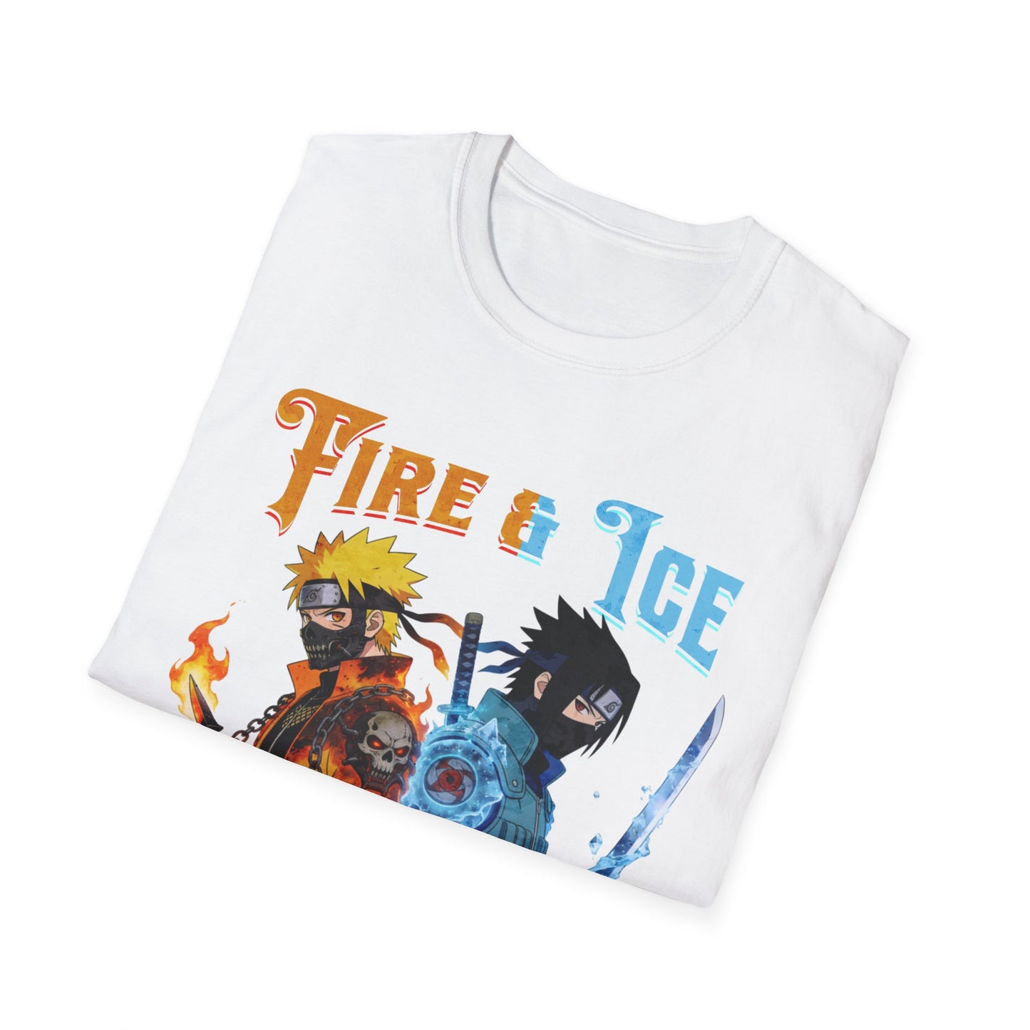Fire & Ice Naruto & Sasuke MK Crossover Split Character T-Shirt | Anime/Videogame Mashup