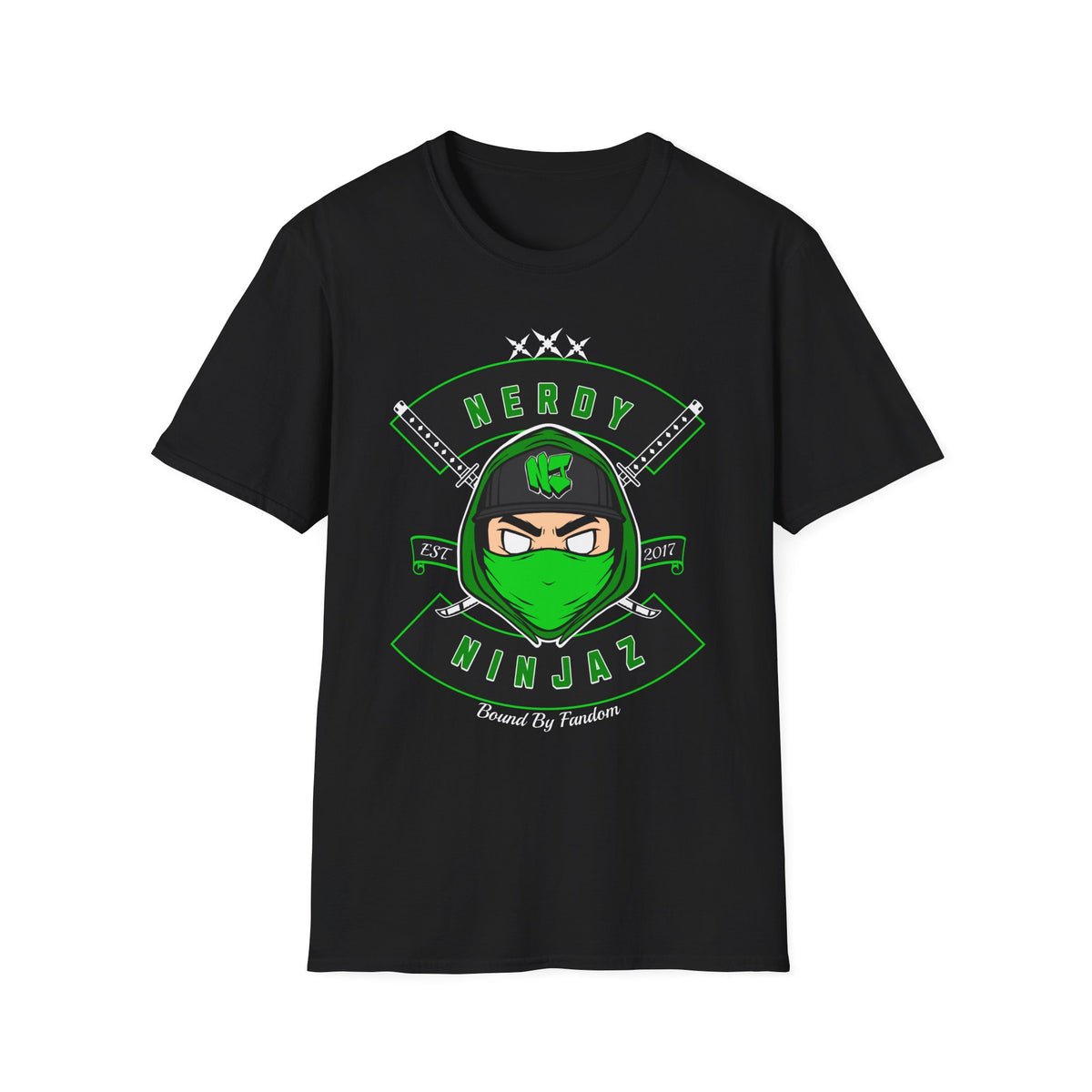 Nerdy Ninjaz Unisex Softstyle T-Shirt - Nerdy Jerzey Green - Cool & Stylish Gift for Nerds & Gamers